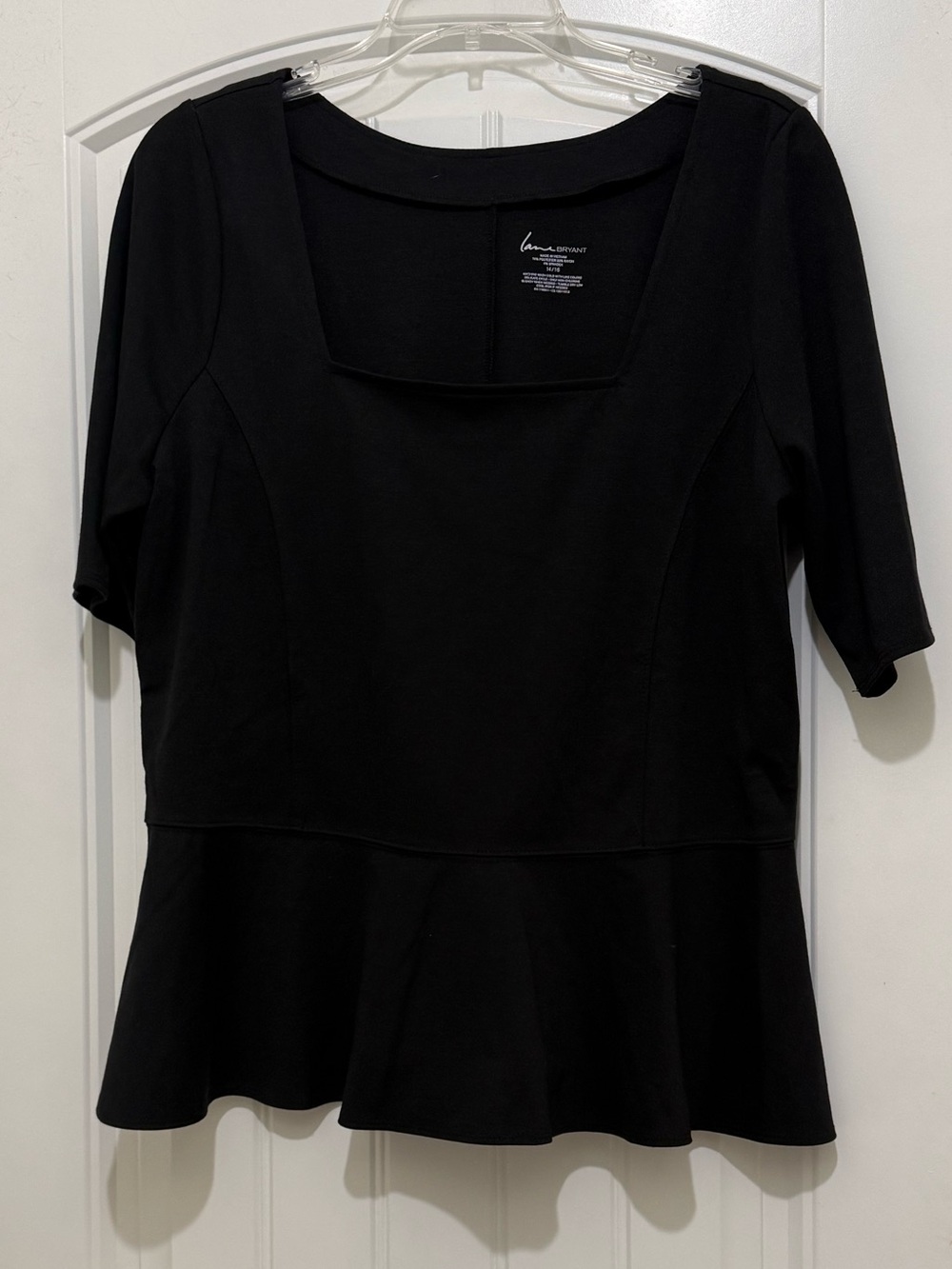 Lane Bryant Black Square Neck Short Sleeve Peplum Top - Womens 14/16